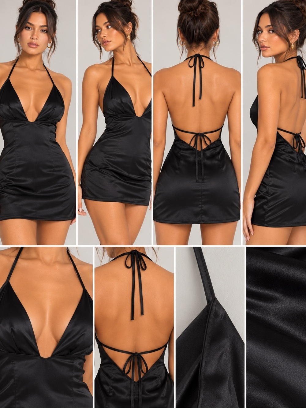 NWT Extro & Vert Black Satin Halter Mini Dress Size 8
